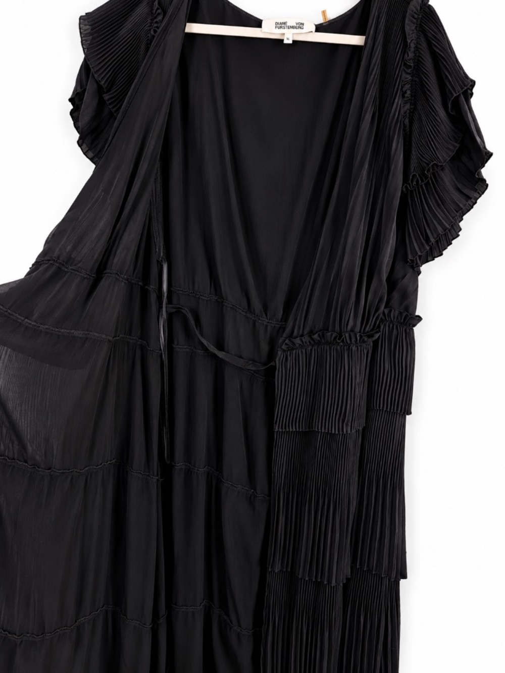Diane von Furstenberg Black Pleated Wrap Midi Dress Cocktail Wedding Guest XL - Picture 9 of 13